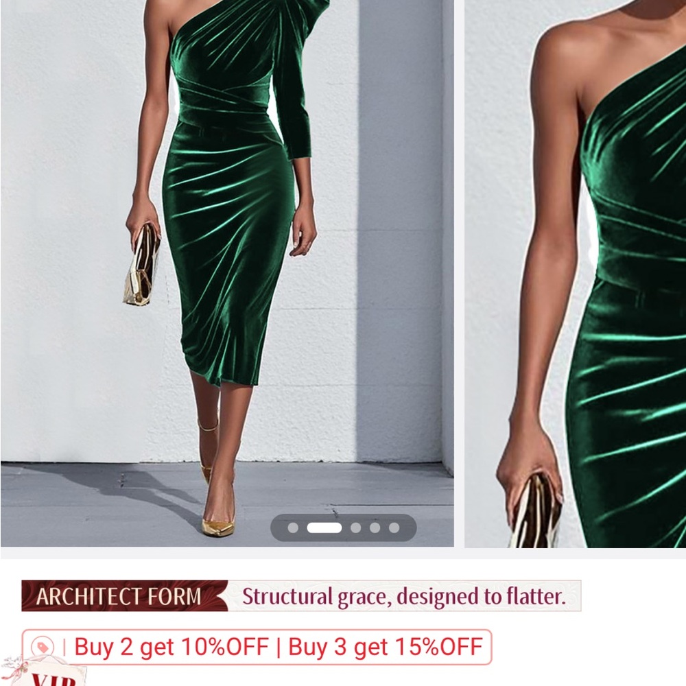 Chic One-Shoulder Velvet Dress in Emerald